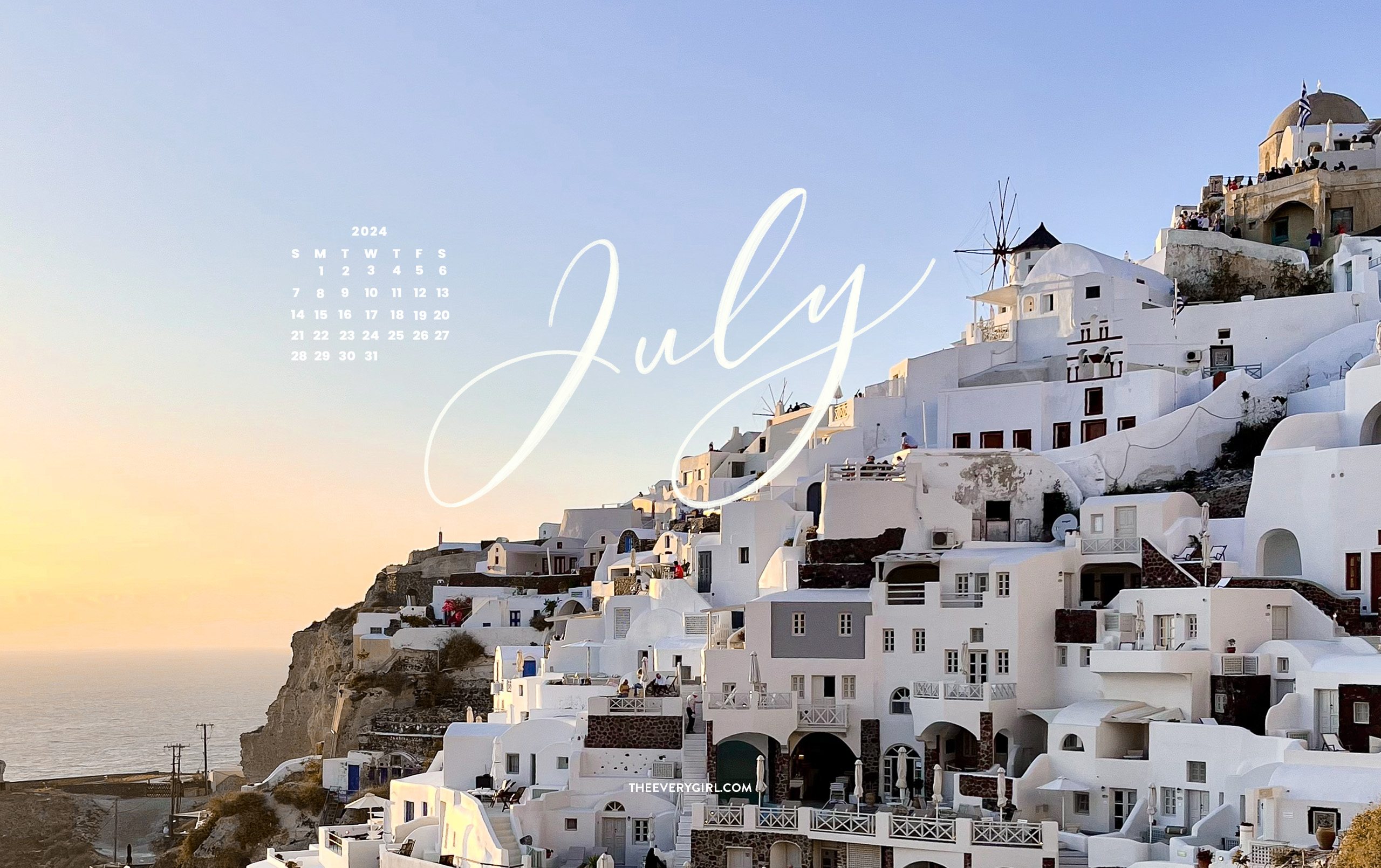 Oia, Santorini, Greece, July calendar, 2024